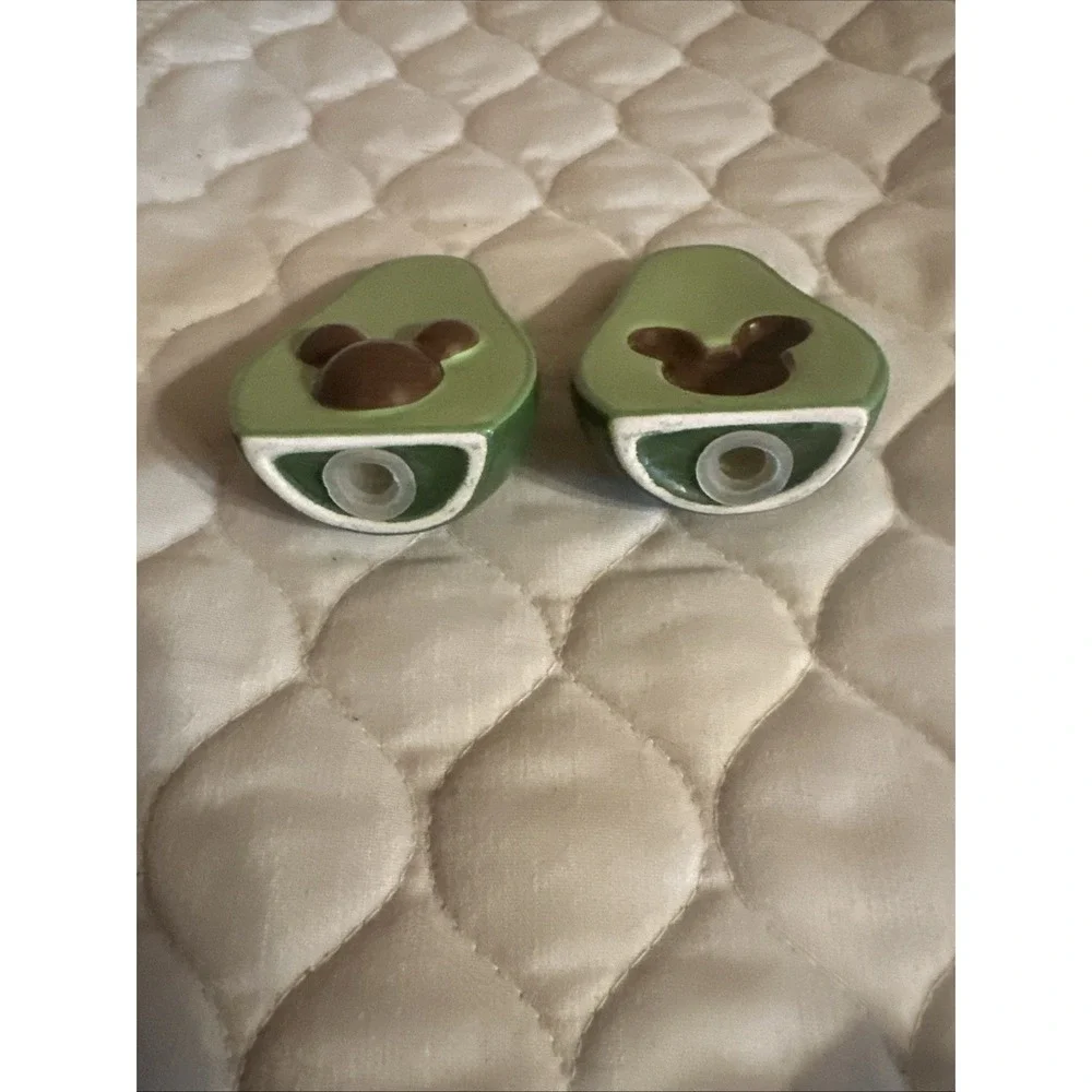 Disney Mickey Mouse‎ Avocado Salt Pepper Shakers, fit together, Has Orig Sticker